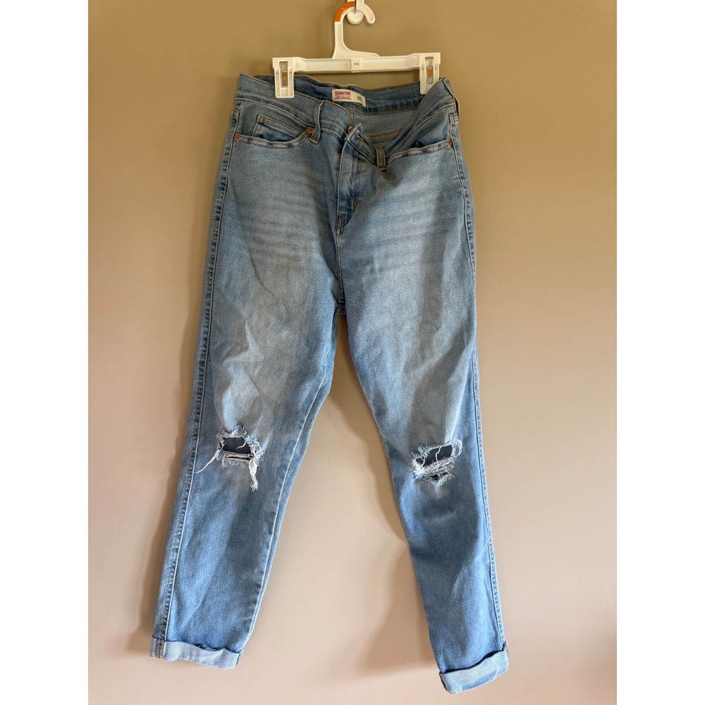 Signature by Levi Strauss Heritage Boyfriend Distressed Jeans Light Wash 6 W28